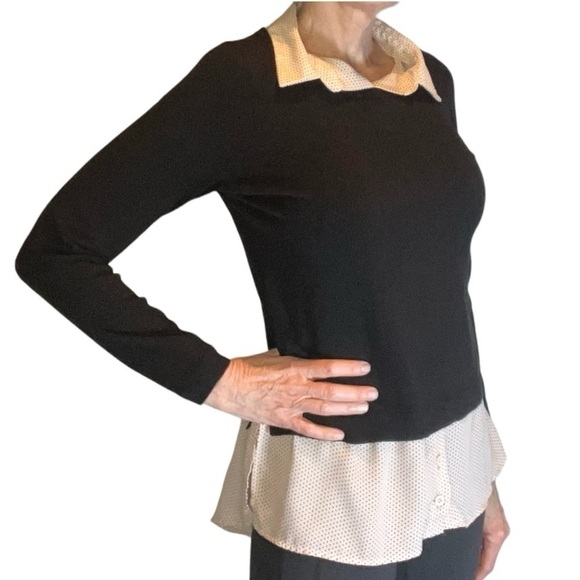 Adrianna Papell Layered Sweater in Black with Chifffon blush Blouse w/ dots Sz M - Picture 1 of 7